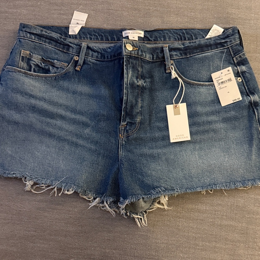 Good American Frayed Hem Blue Jean Shorts